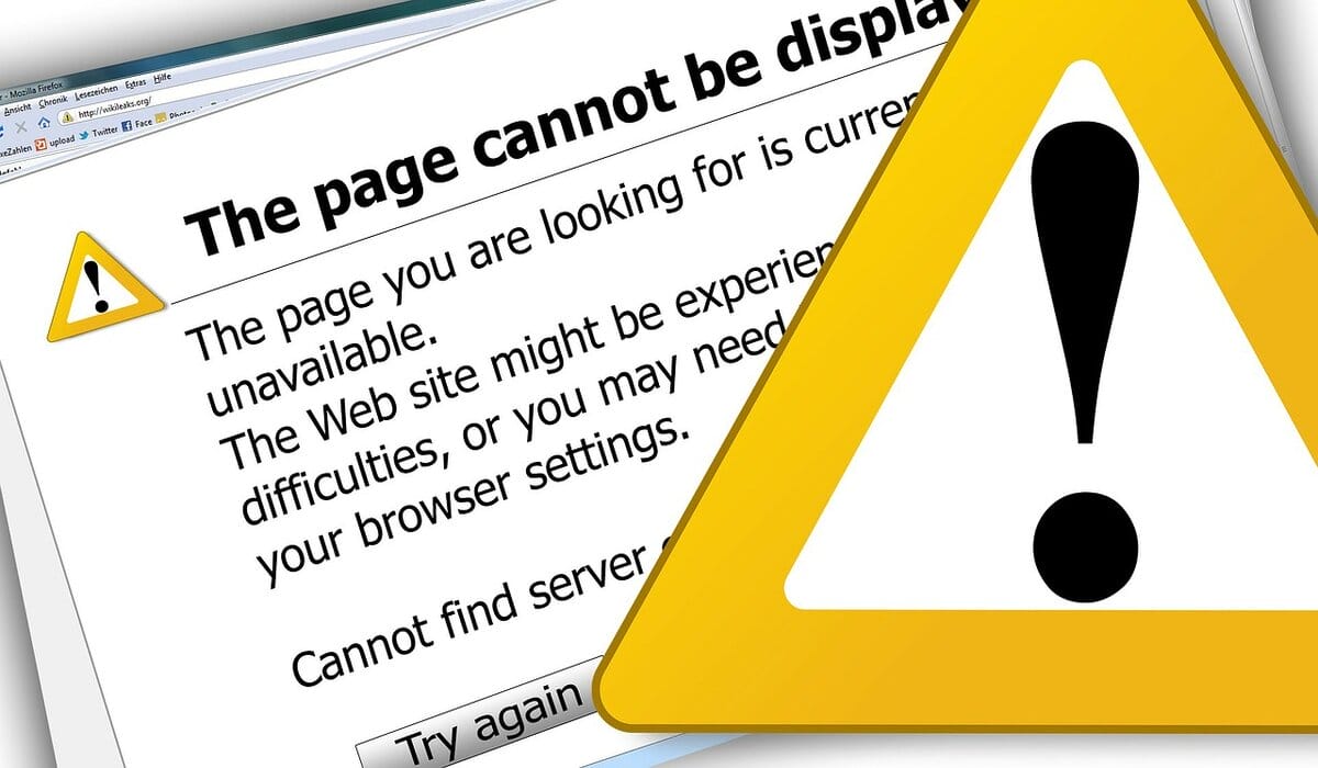 Website Not Being Displayed With Yellow Exclamation Mark Sign